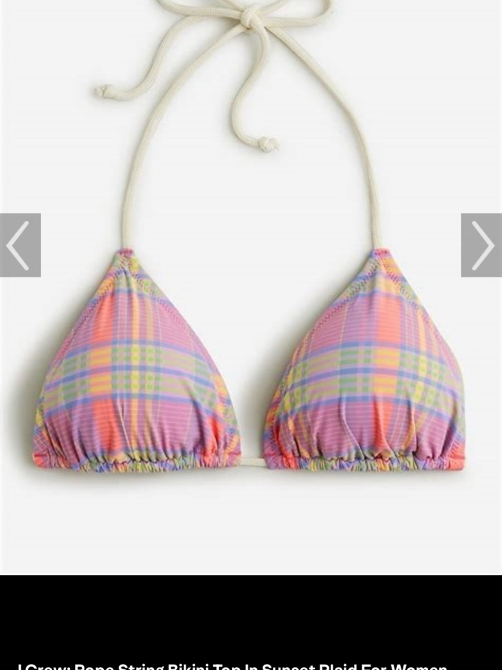 J.Crew: Rope String Bikini Top In Sunset Plaid size XL